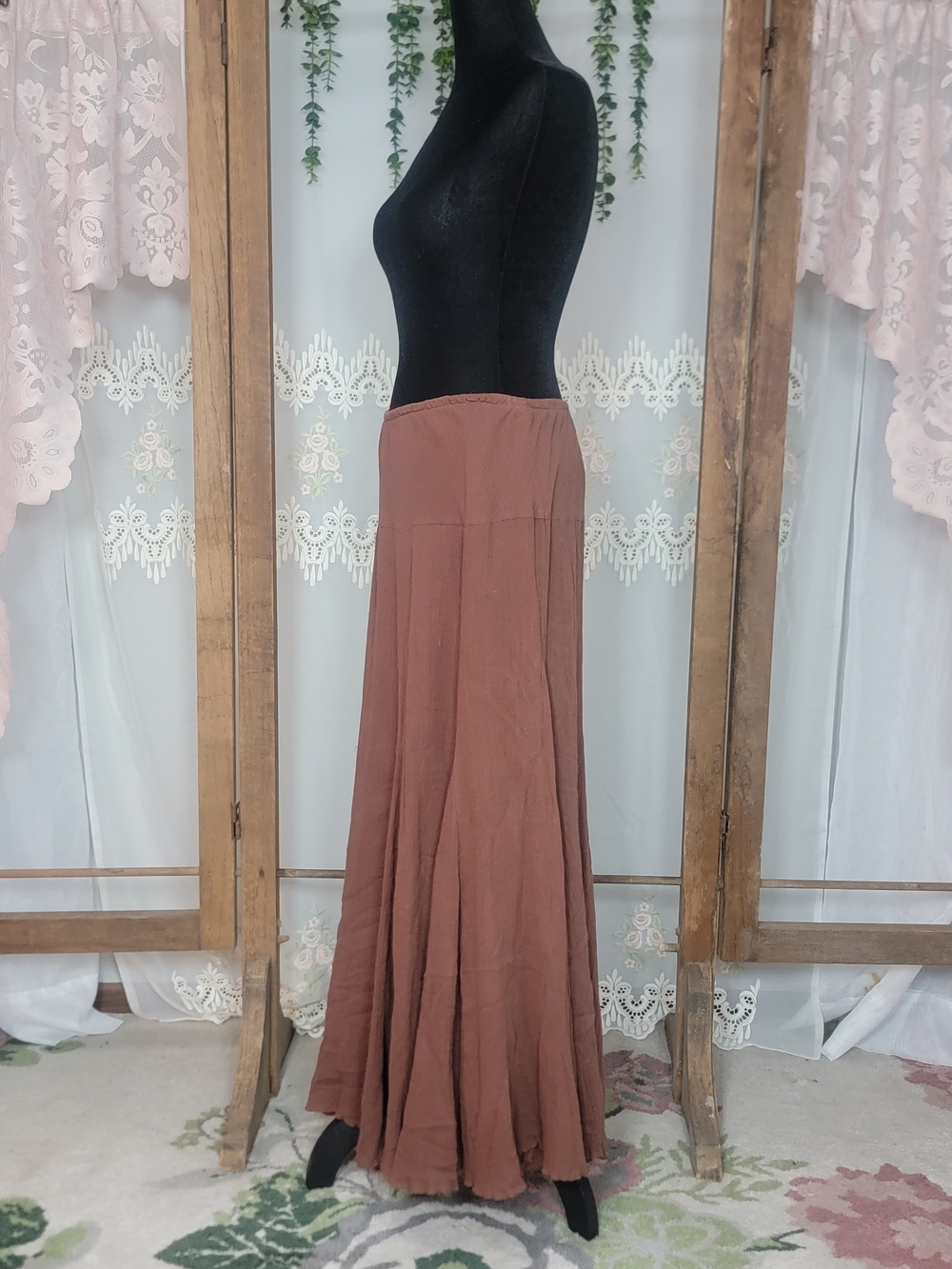 Chadwicks Brown Crinkle Cotton Maxi Skirt Boho Cottagecore Prairie Size M - Picture 4 of 7